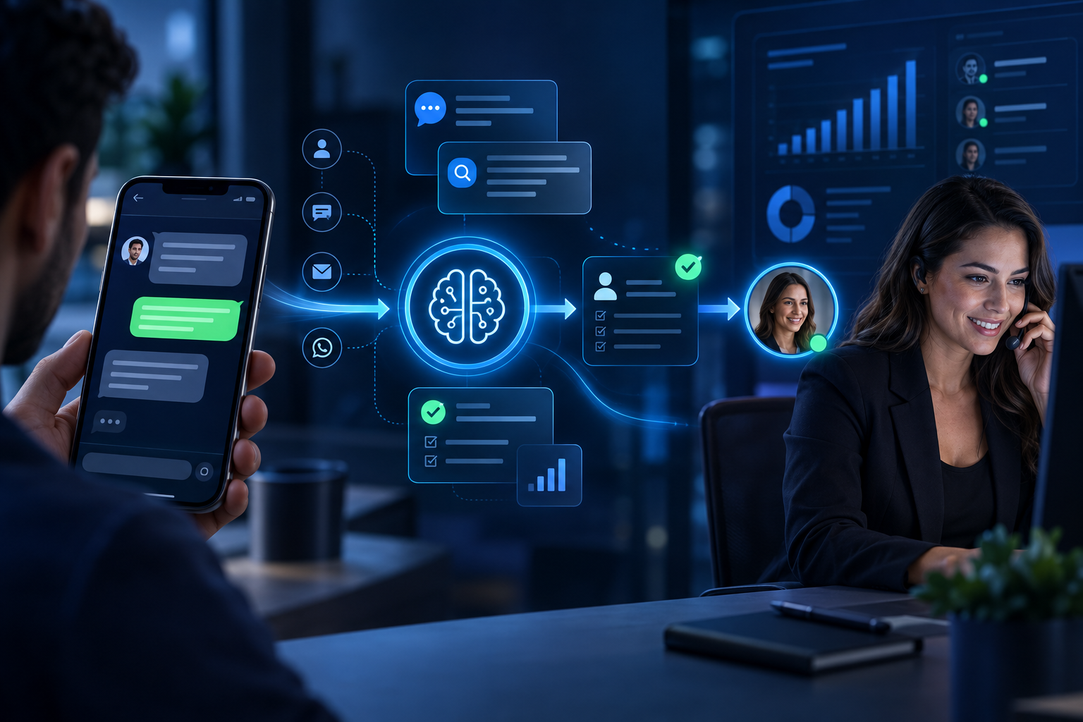 Atendimento imediato no WhatsApp com qualificação automática e passagem para o vendedor